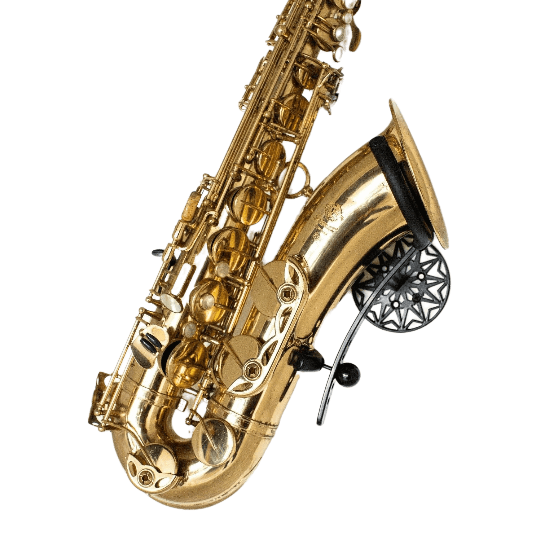 gold finished selmer tenor saxophone in wal-mounted stand Samba by Locoparasaxo