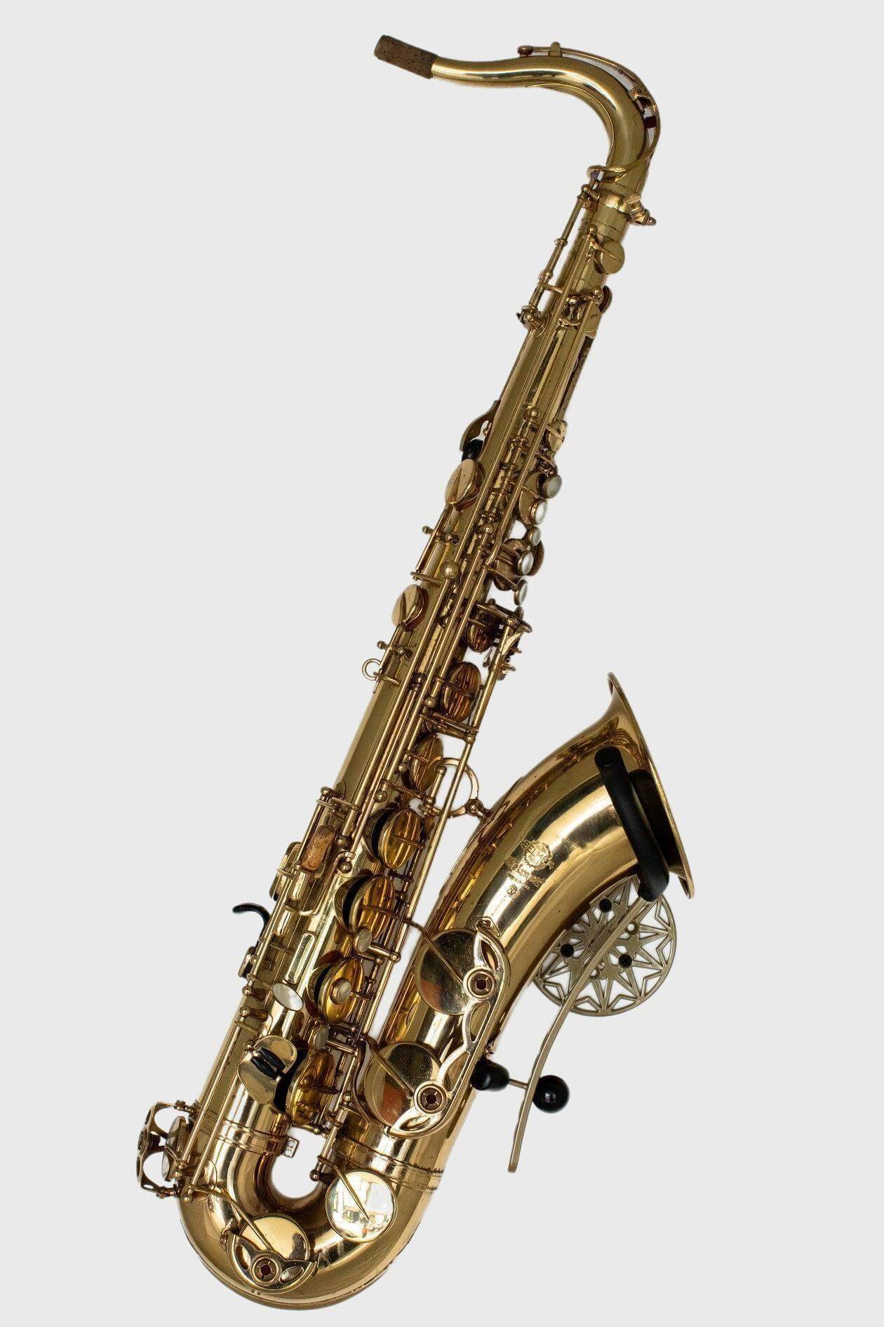  tenor Selmer Mark 7 saxophone placed in wallmount in Samba Bronze on white wall by Locoparasaxo.com