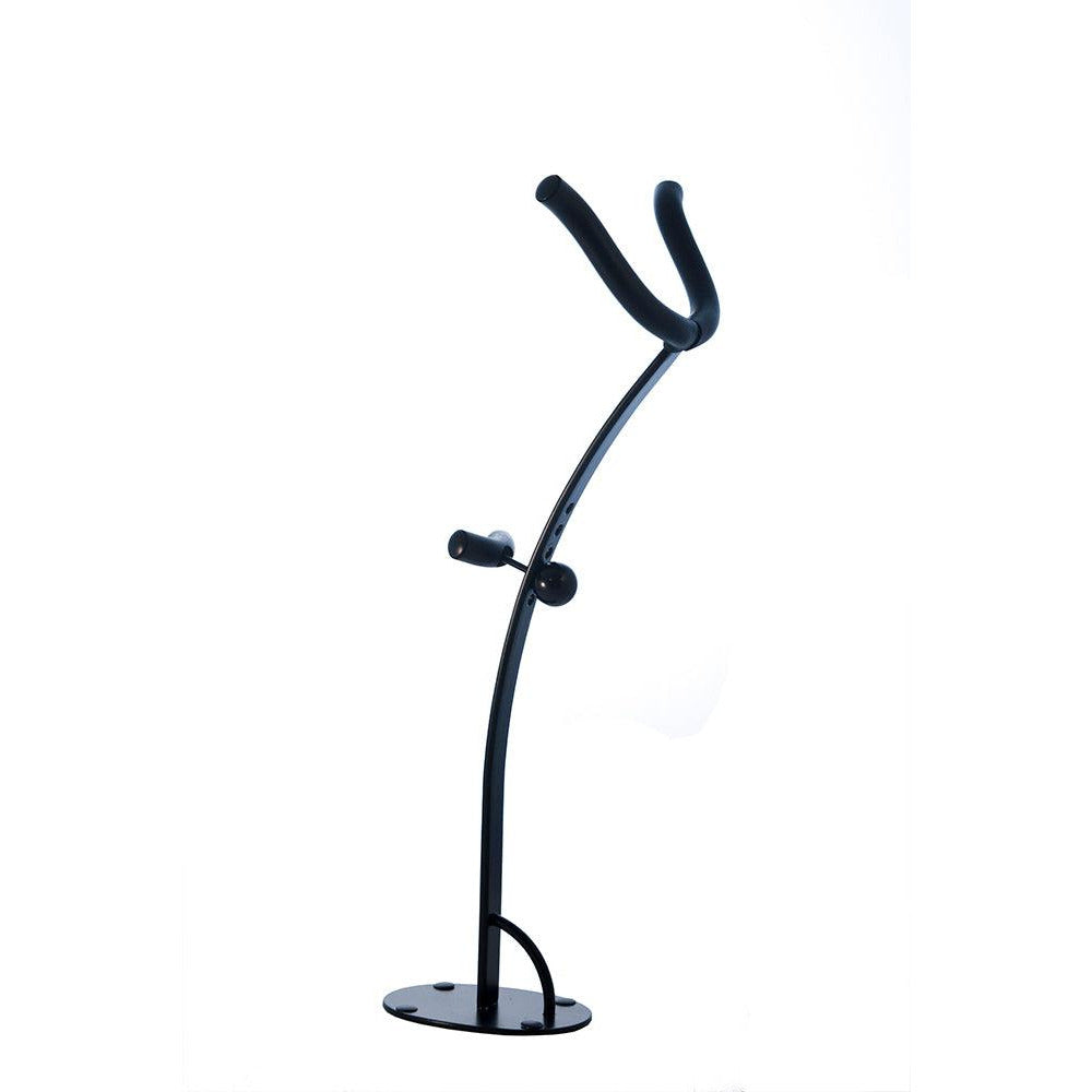 product picture of exhibit desktop saxophone stand for tenor made by Locoparasaxo without instrument on white background