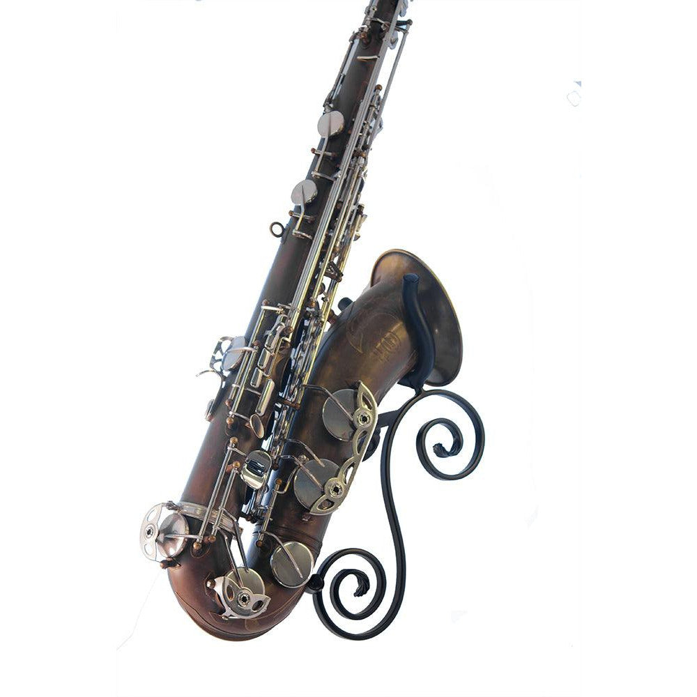 product picture on white background of two-toned tenor saxophone in wall-mounted stand "One Triick Pony" made by Locoparasaxo 