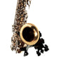 angled view alto saxophone in stand with decorative wall plate Prince on white backdrop Locoparasaxo product pic